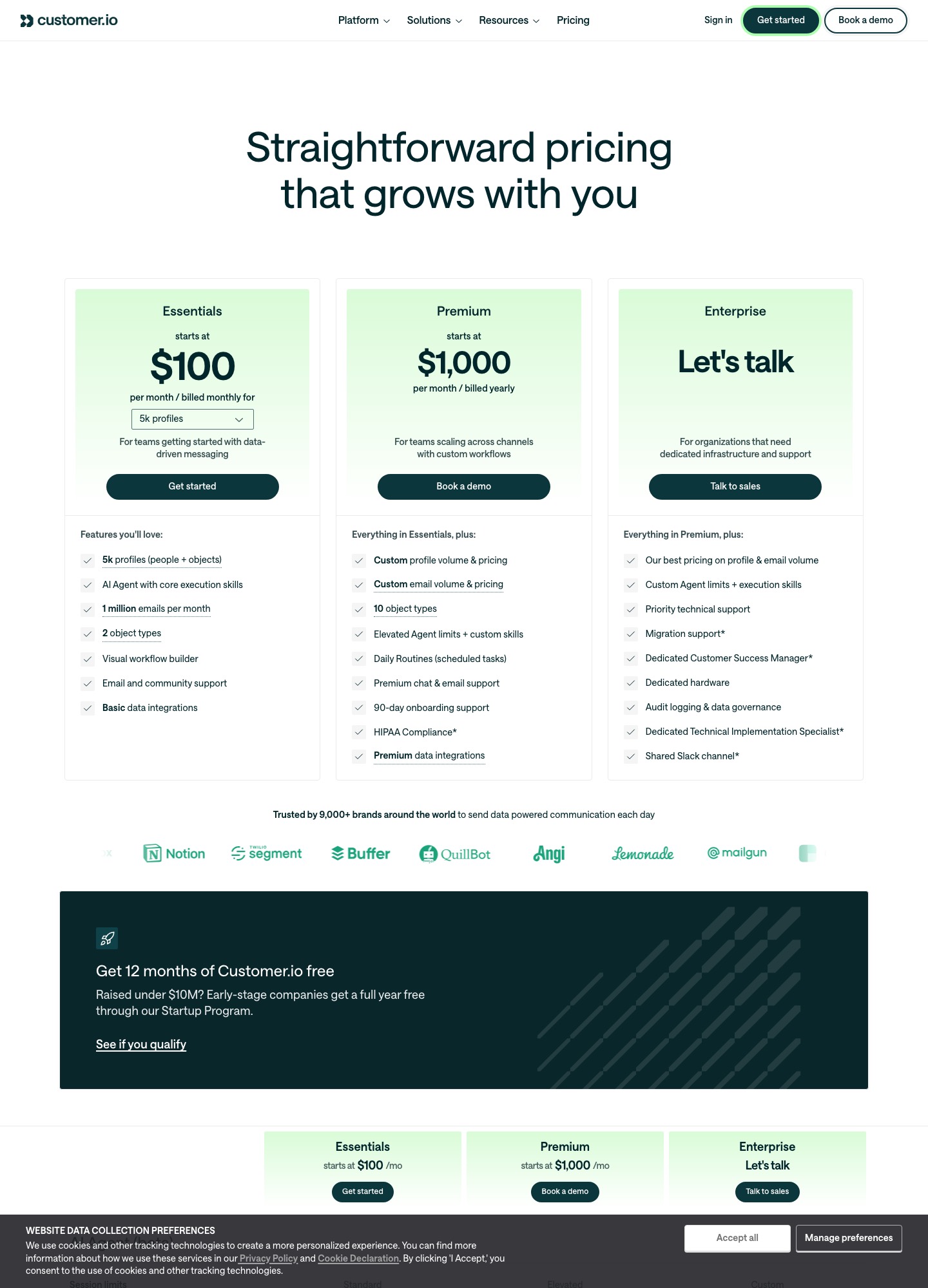 Customer.io pricing page, captured Oct 2026