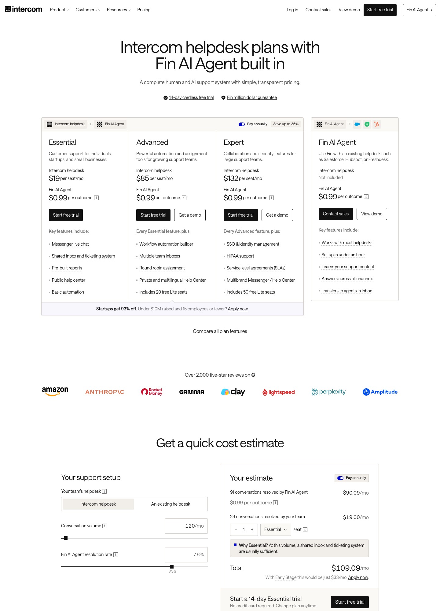 Intercom pricing page, captured Oct 2026