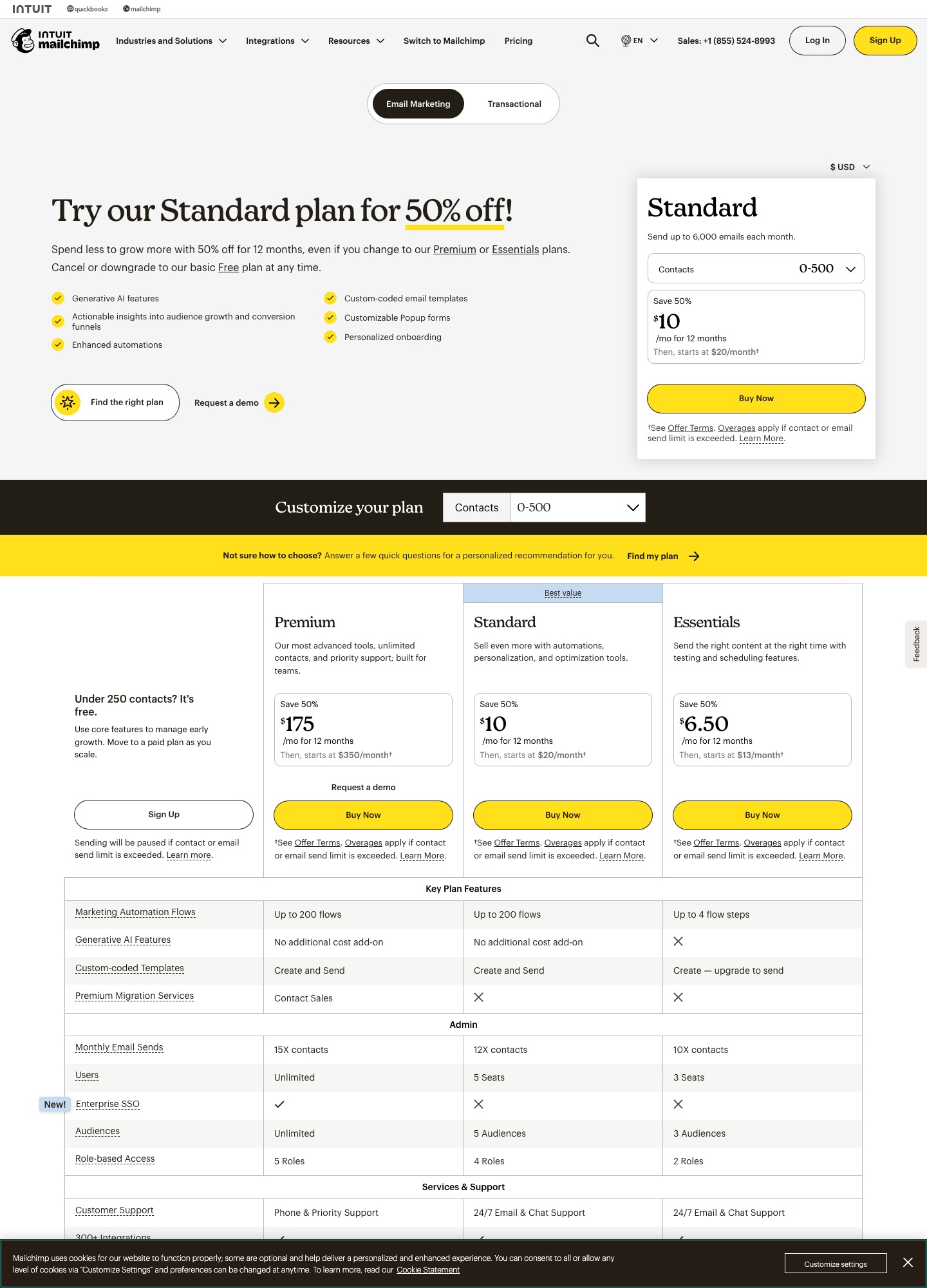 Mailchimp pricing page, captured Oct 2026